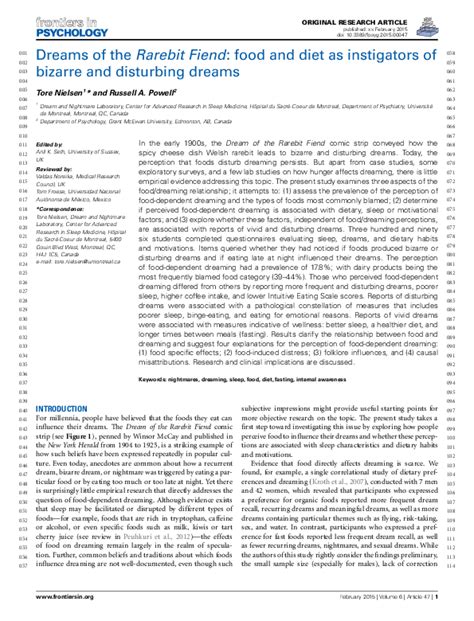 The Influence of Dietary Patterns on the Manifestation of Disturbing Dreams